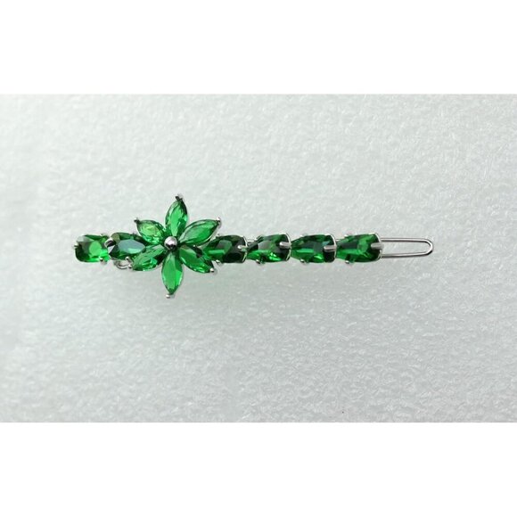 Green CZ Crystal Floral Hair Clip Rhinestone Women\'s Bridal Party Accessory main image 3